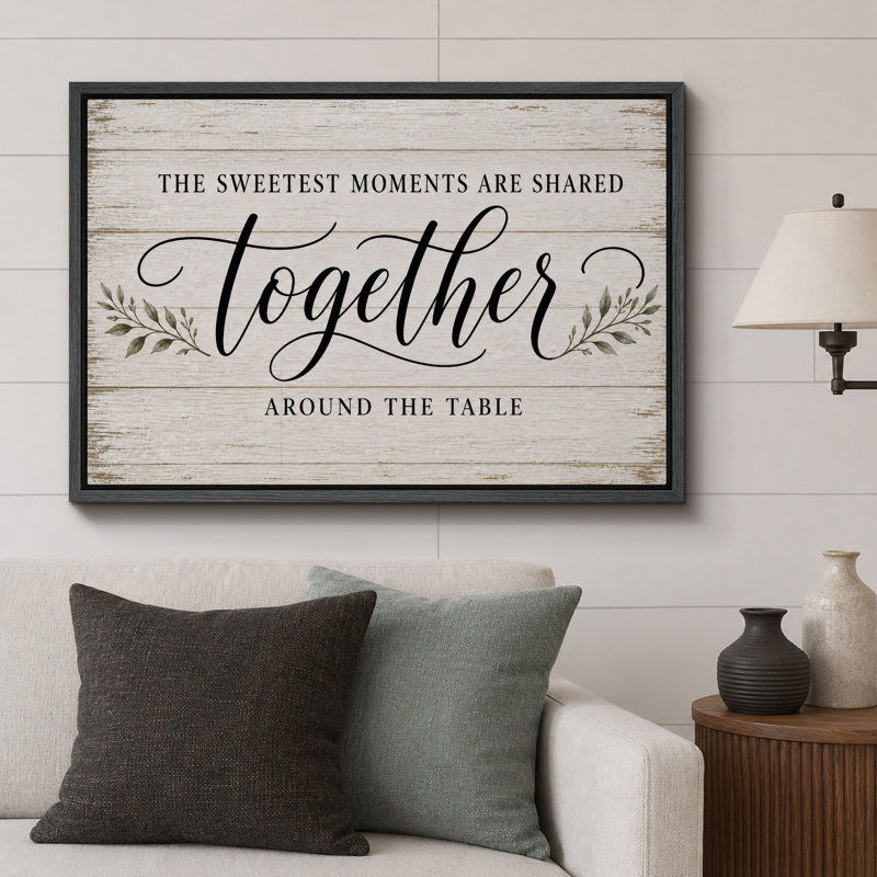 «Sweetest Moments Together Around The Table», citation, images de salle à manger, impression sur toile encadrée, Cadre noir