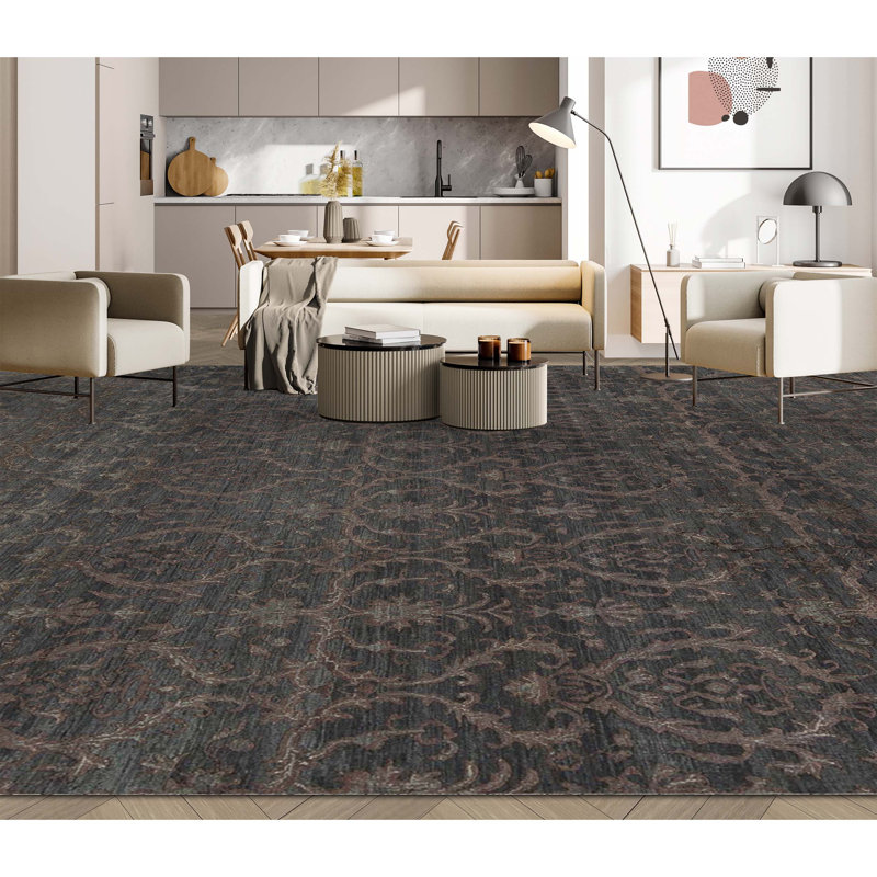 Cotton Abstract Area Rug in Dark Gray