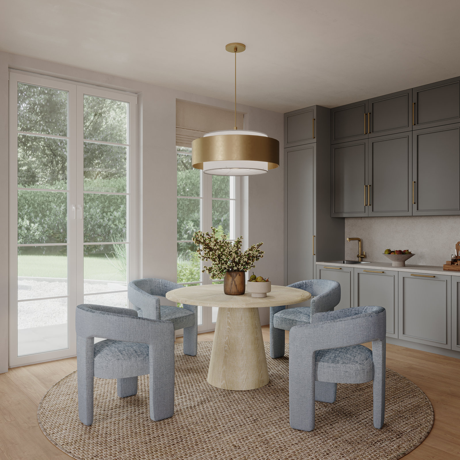 Darlington Dining Table Set, Gwen Blue Microsuede, Washed