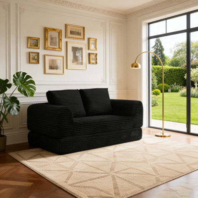 Canapé-lit pliant convertible 2-en-1, canapé-lit en velours côtelé moderne avec 2 * oreillers, causeuse modulaire rembourrée avec lit escamotable Futon