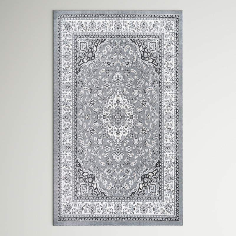 Arignote Modern Persian Floral Gray/Cream Rug, Rectangle 7'8" x 10'