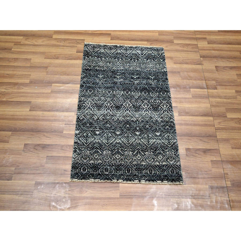 Tapis gris en laine noué à la main 2 pi x 3 pi Kohinoor Herrita