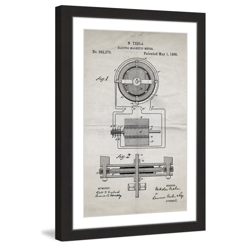 «Tesla Motor 1888 Old Paper», reproduction d'impression encadrée, H 18 po x l 12 po x P 1,5 po