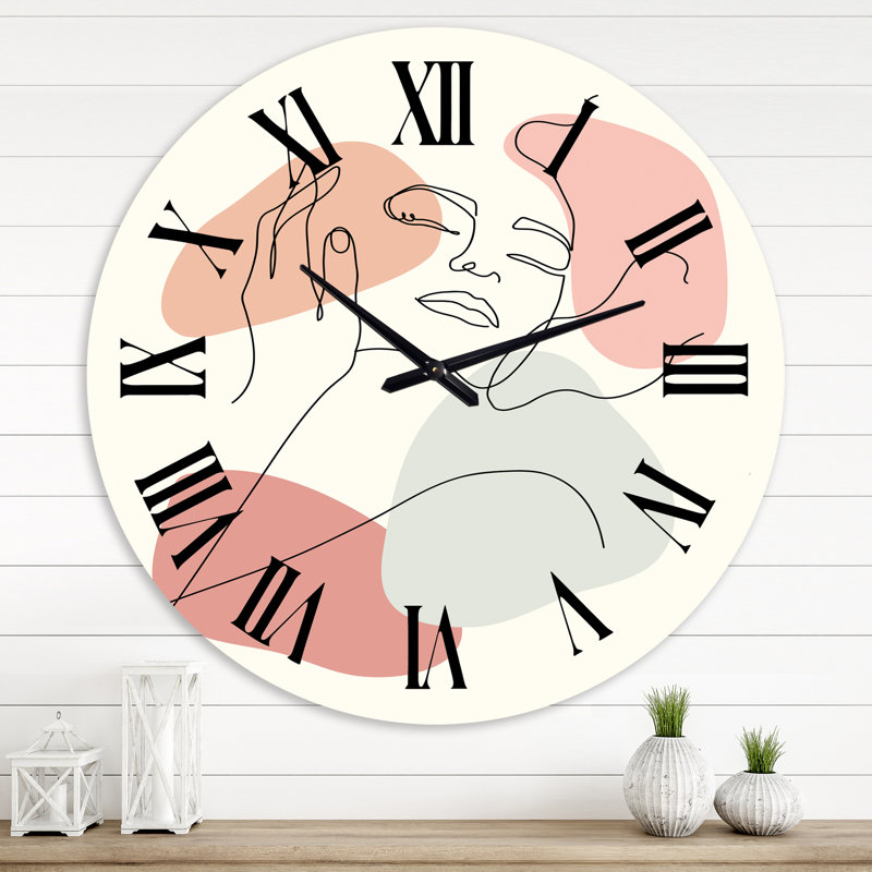 Portrait d'une femme en ligne continue - horloge murale moderne, Surdimensionné