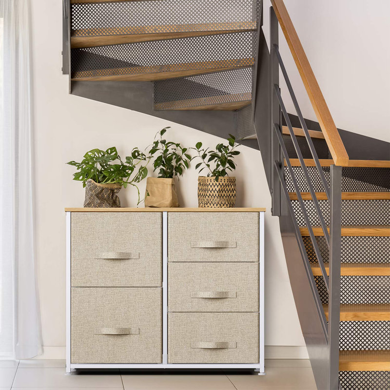 Solvejg Metal 83.8cm W 5 - Drawer Chest of Drawers, Beige