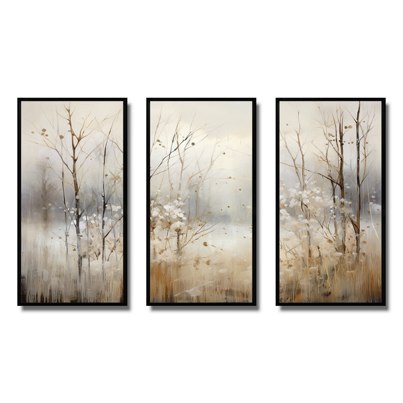 «Winter Meadow View Calmness II», art mural prairie, H 40 po x l 60 po x P 1 po, Cadre flottant noir