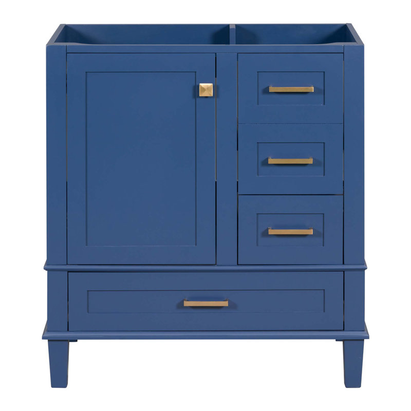 (Armoire seulement) Base de meuble-lavabo avec porte et 3 tiroirs, Bleu