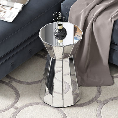 Melle Silver Mirrored Side Table  Round Lamp Table