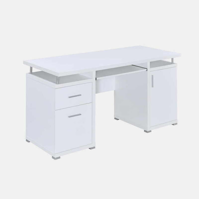 Bureau d'ordinateur en bois manufacturé Azayliah, Blanc