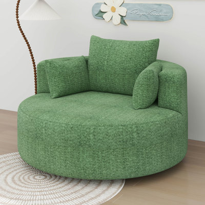 360° Swivel Barrel Chair, Modern Comfy Round Boucle Reading Accent Chair With Extra Wide & Deep Seat