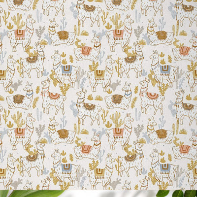 Whimsical Alpaca and Cactus Fabric 1 Yard