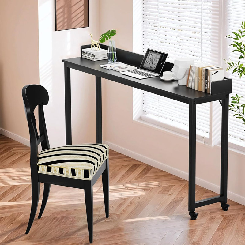 Grand lit avec roulettes, bureau pour lit mobile et chariot pour ordinateur portable, noir