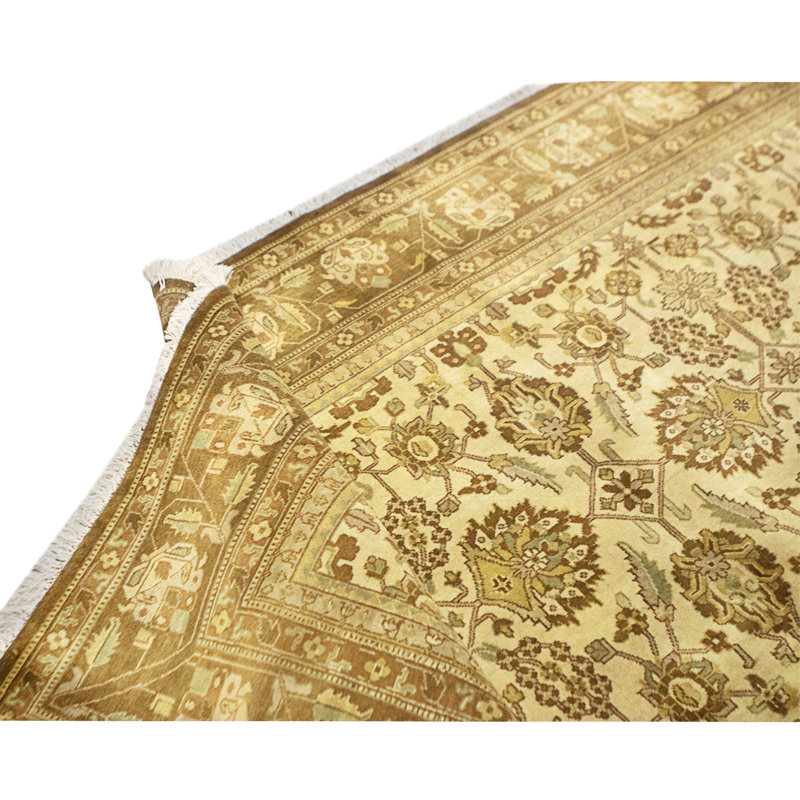 Tapis doré et brun de haute qualité noué à la main