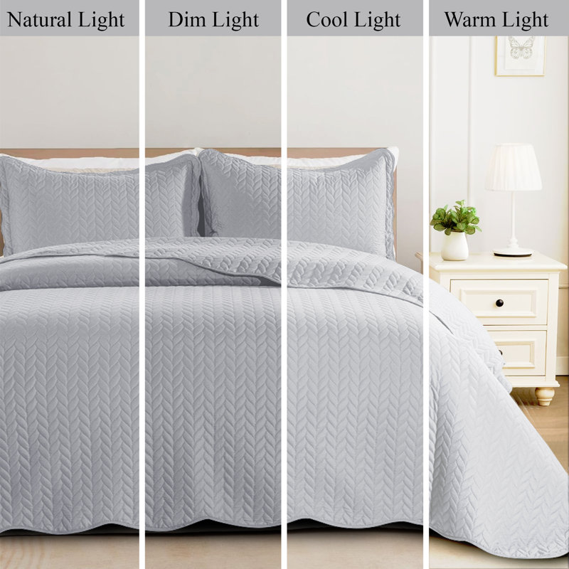 Ensemble de couvre-lit gaufré en microfibre très grand, doux et résistant à la poussière, 3 pièces, Argent