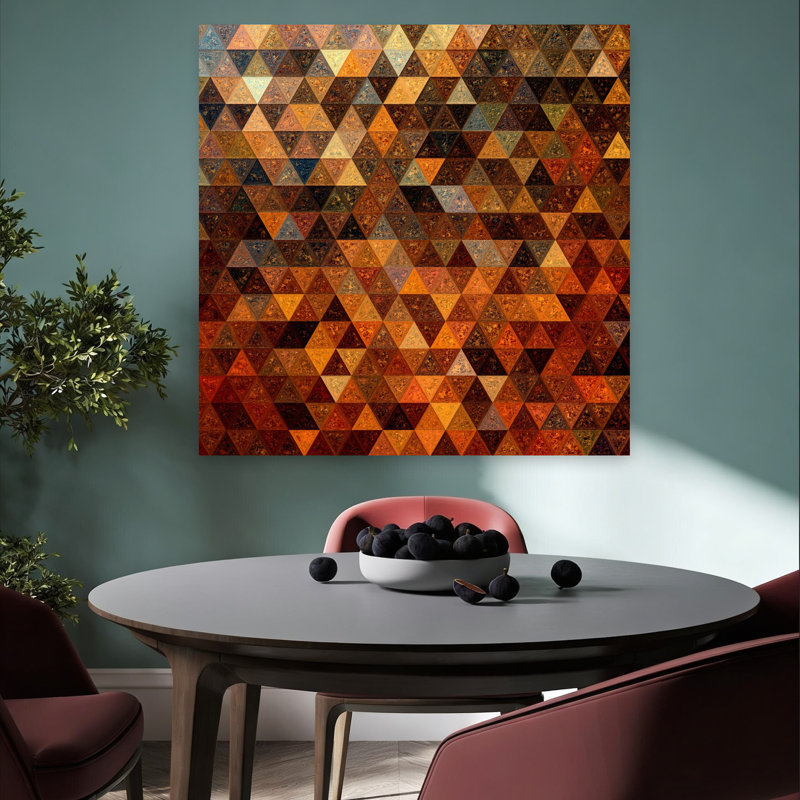 Chaleureuse mosaïque géométrique abstraite, art mural coloré, H 36 po x l 36 po
