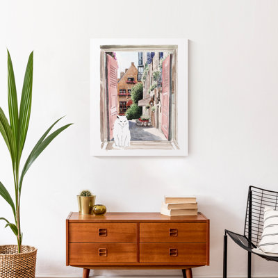 Street View Window with Cat - Reproduction d'art sur toile sans cadre
