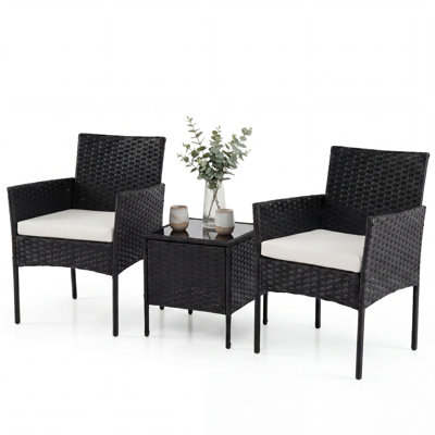 Garden Furniture Set 3-piece Rattan Balcony Furniture Set with Side Table