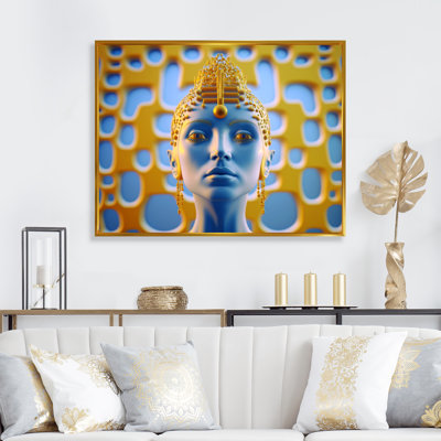 Bouddha contemporain en or et bleu V - reproduction sur toile