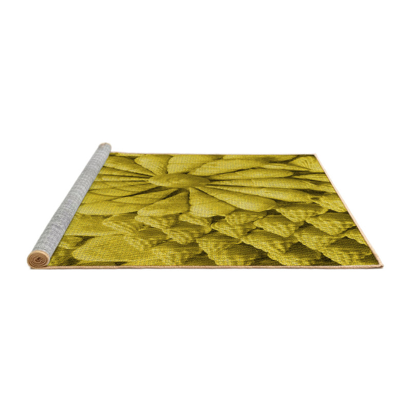 Tapis jaune tissé à la machine, Rond 5 pi