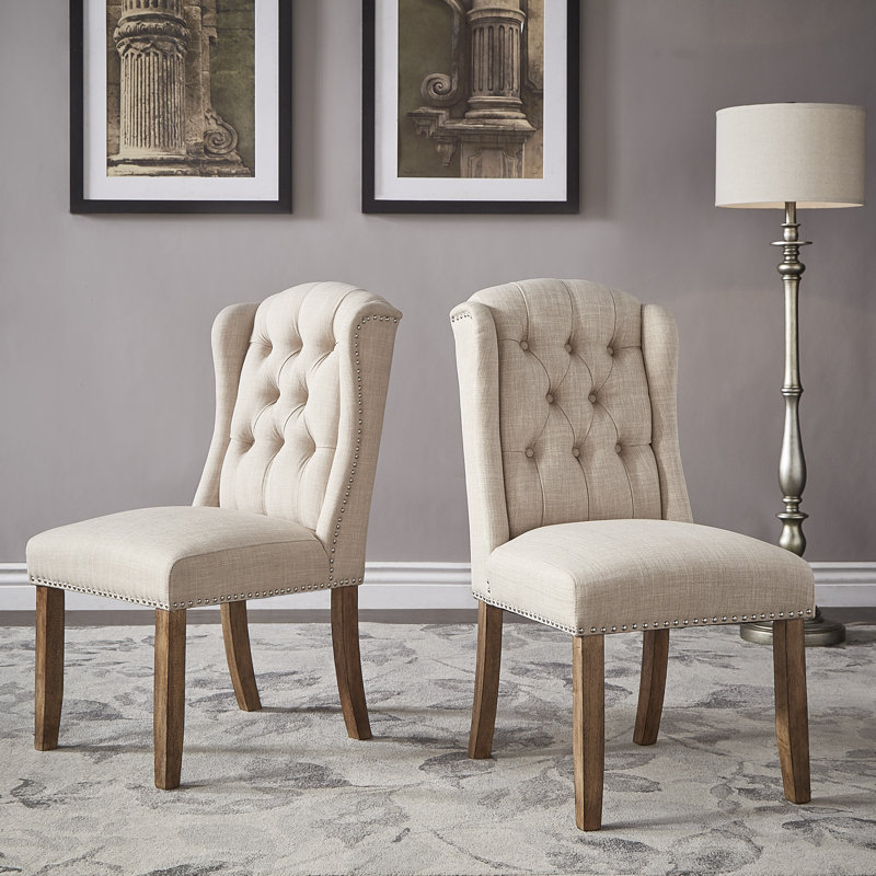 Chaise rembourrée Vasso, Lin beige