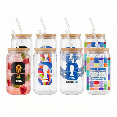 FIFA Set of 8 Highball / Pint Glasses - 16 oz Assorted Soccer Patterns - Official Collectible Set
