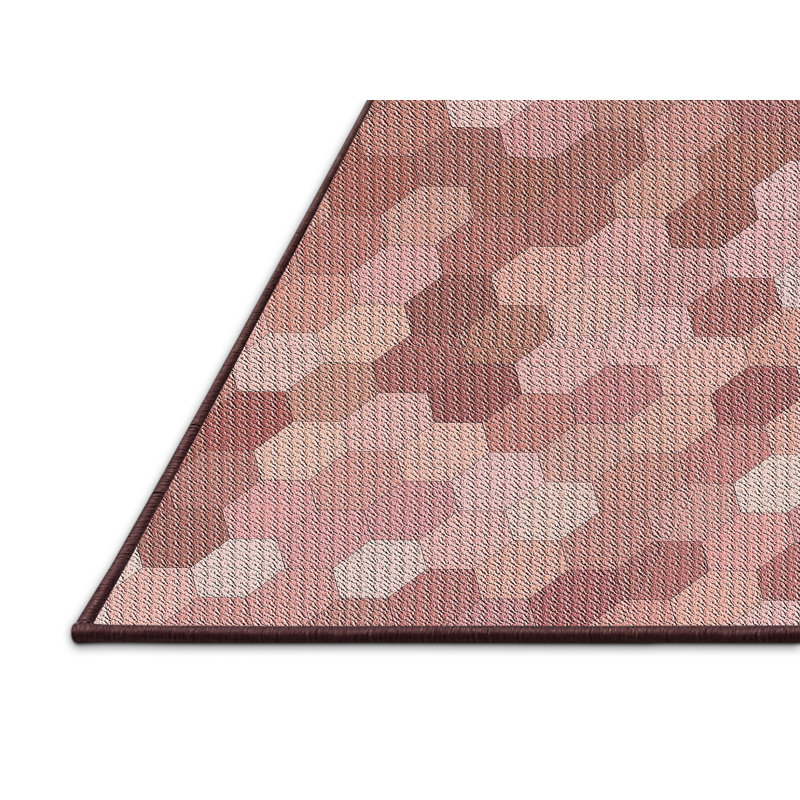 Tapis brun à motifs/zone rose pâle, Rectangle 5 pi x 8 pi