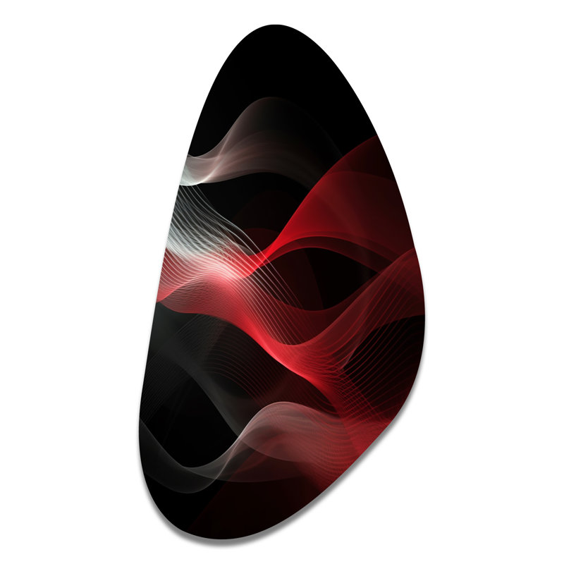 Red Black Contemplative Abstraction II - Irregular Shape Abstract Modern Waves Metal Wall Art, Asymmetrical Metal Wall Sculpture Print