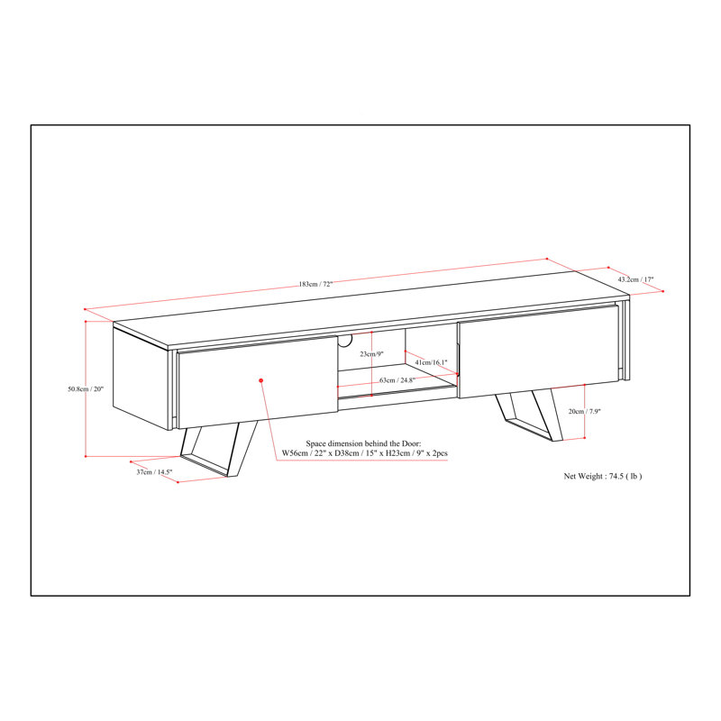 Lowry 72 Inch Walnut TV Media Stand with Cabinet