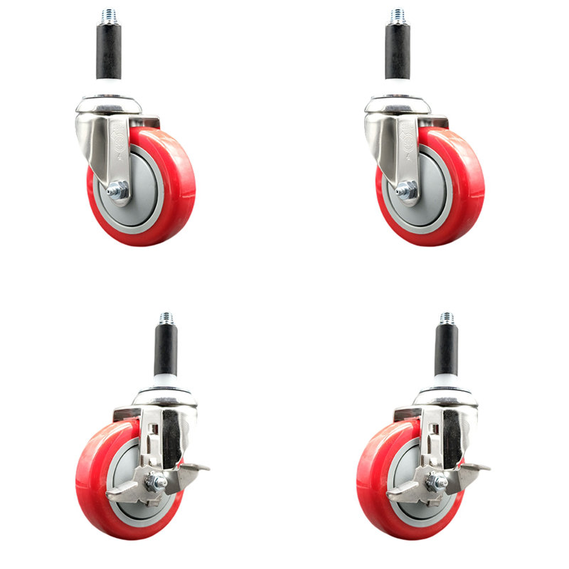316SS Poly Swivel Expanding Stem Caster Set 2 Brake SCC, Grey