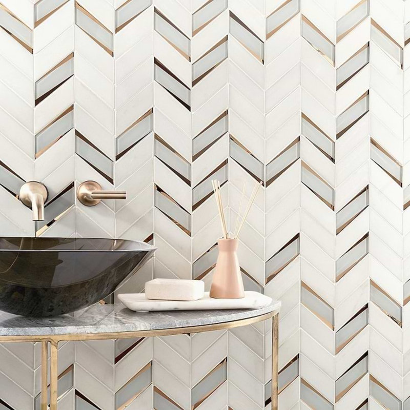 Kasol Marble And Mirrored Glass Mosaic, Golden Mirror