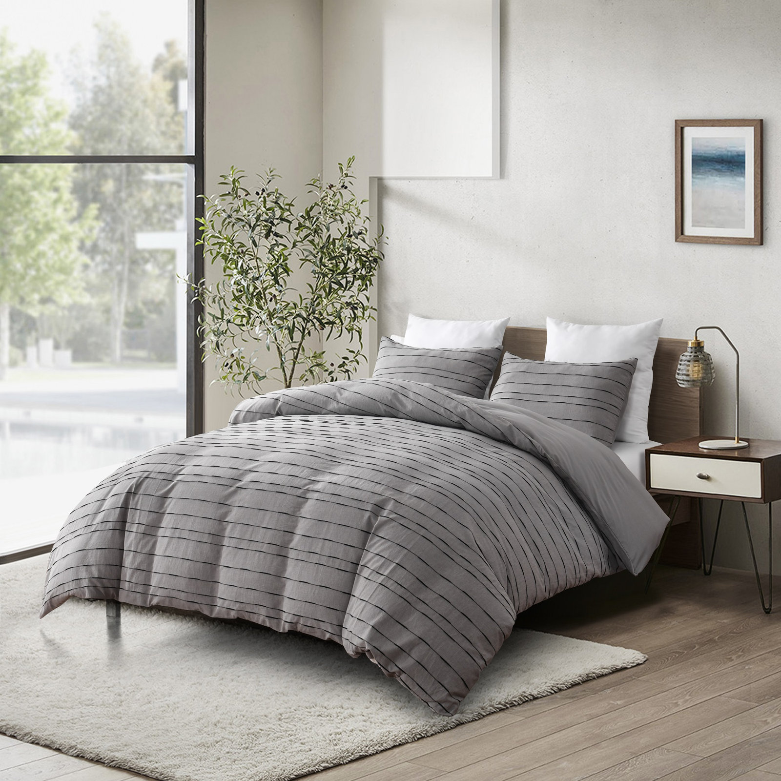 Zari Cotton Duvet Cover Set, Twin Duvet Cover + 1 Standard Sham, Gray