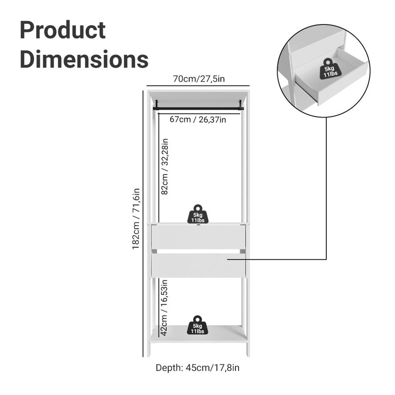 Support de rangement pour garde-manger avec 2 tiroirs et espace de rangement polyvalent L 27 po Madesa, Blanc