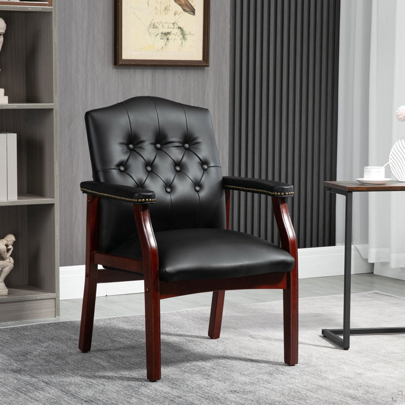 Chaises d'invité de réception en cuir avec siège et accoudoirs rembourrés Fauteuil de direction ergonomique à dossier moyen pour salle d'attente