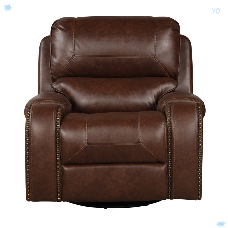 Achern Leather-Air Nailhead Swivel Glider Recliner