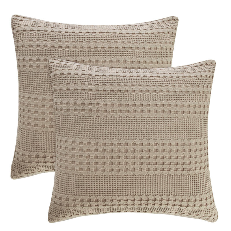 PHF Waffle Weave Pillow Covers , 2 Pack 100% Cotton Square Pillow Shell for Bedding Decor, No Insert, 26x26", Taupe