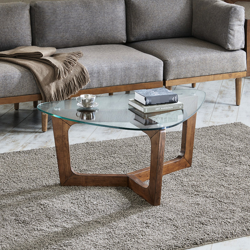 Table basse en bois de pacanier 28 po avec verre moderne l 42 po