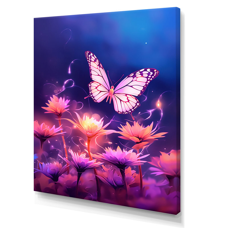Magnifique coucher de soleil papillon rose I, H 44 po x l 34 po, Toile tendue