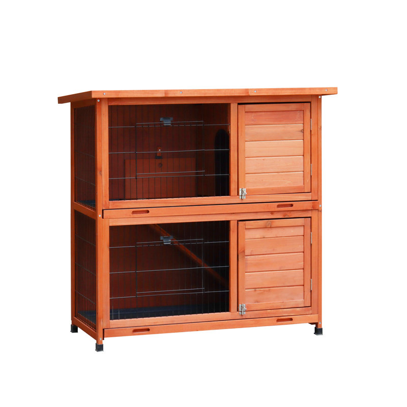 Maison pour lapins 2 étages avec couloir, imperméable et toit, rampe antidérapante, plateaux amovibles pour petits animaux de compagnie