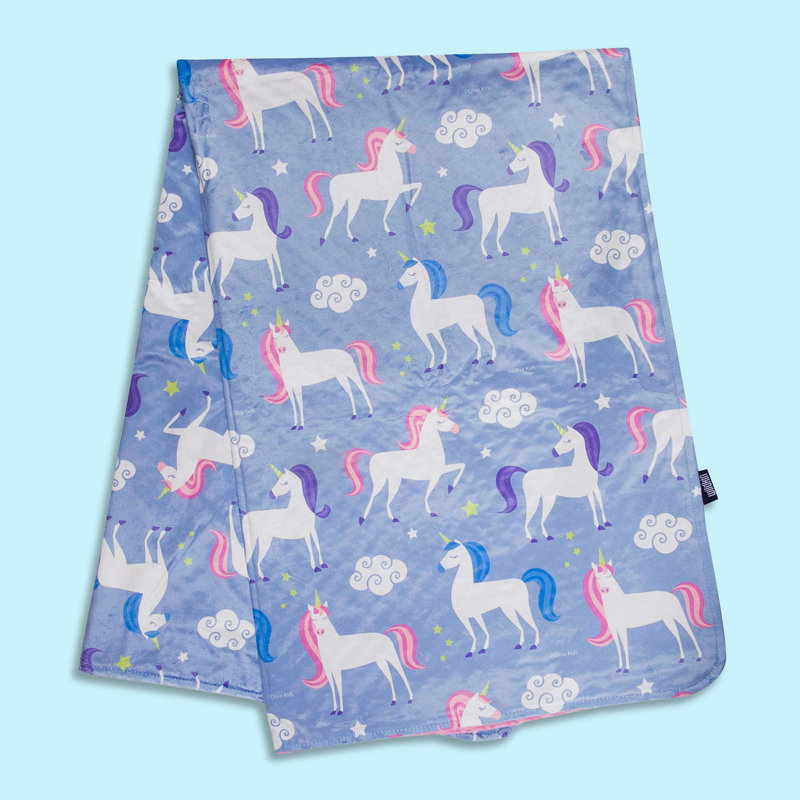 Unicorn Print Pink and Purple Plush Throw Blanket for Kids