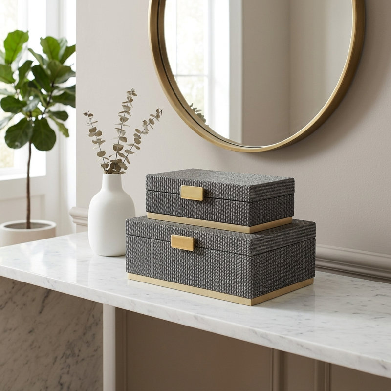 Coffret rectangulaire Strandiva Base en métal doré, H 4,5 po x l 12 po x P 9 po