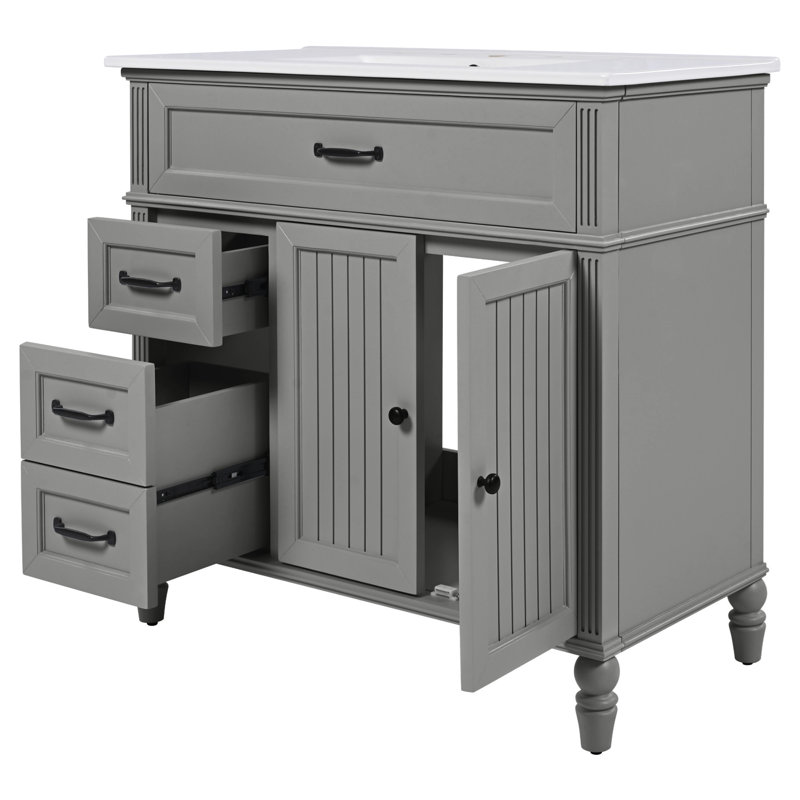 Meuble-lavabo de salle de bain avec lavabo, Gris