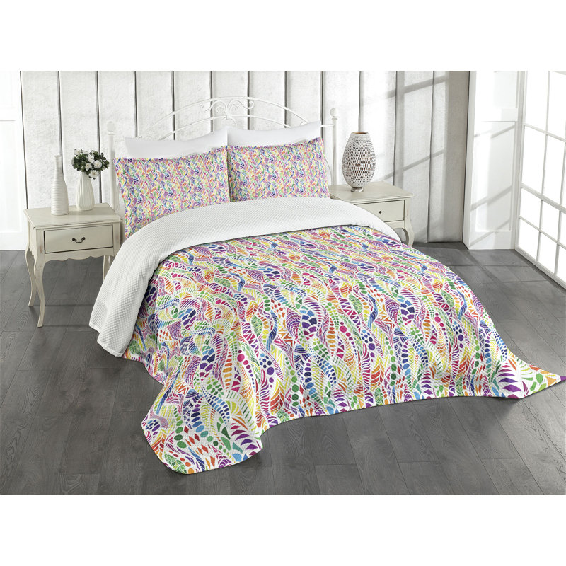 Ambesonne Geometric Bedspread Vivid Mosaic Multicolor, King Coverlet/Bedspread + 2 Pillow Shams