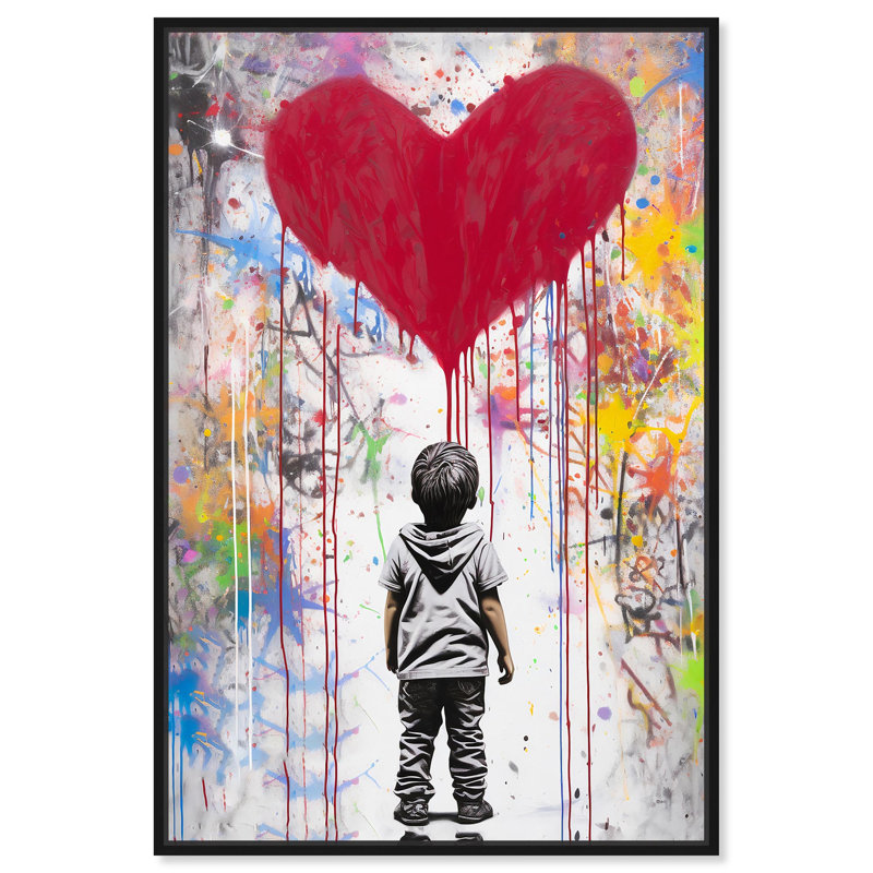 Art mural graffiti à la recherche d'un amour à la recherche par Notoriart, H 55 po x l 37 po, Cadre noir