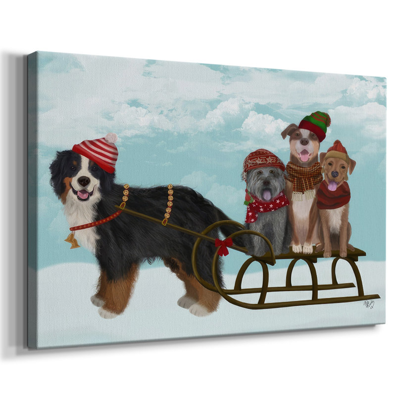 «Christmas Mutt Sled», reproduction sur toile, H 40 po x l 60 po x P 1,5 po