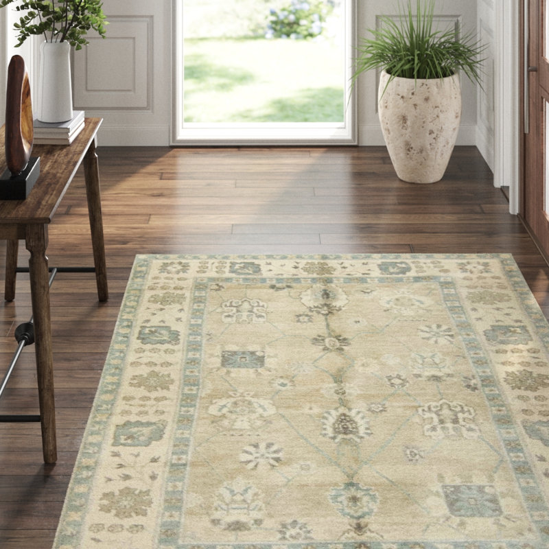 Dorset Wool Floral Area Rug in Blue/Neutral/Taupe, Rectangle 6' x 9'