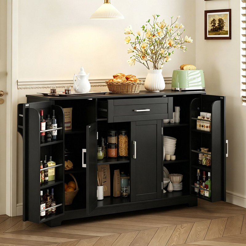 54.3" Kitchen Island Cart Sideboard Buffet Cabinet With Storage, Black