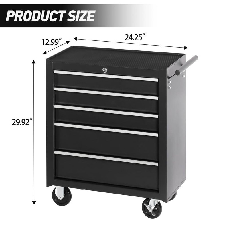 5 Drawer Rolling Tool Chest Storage Cabinet With Wheels And Key Lock