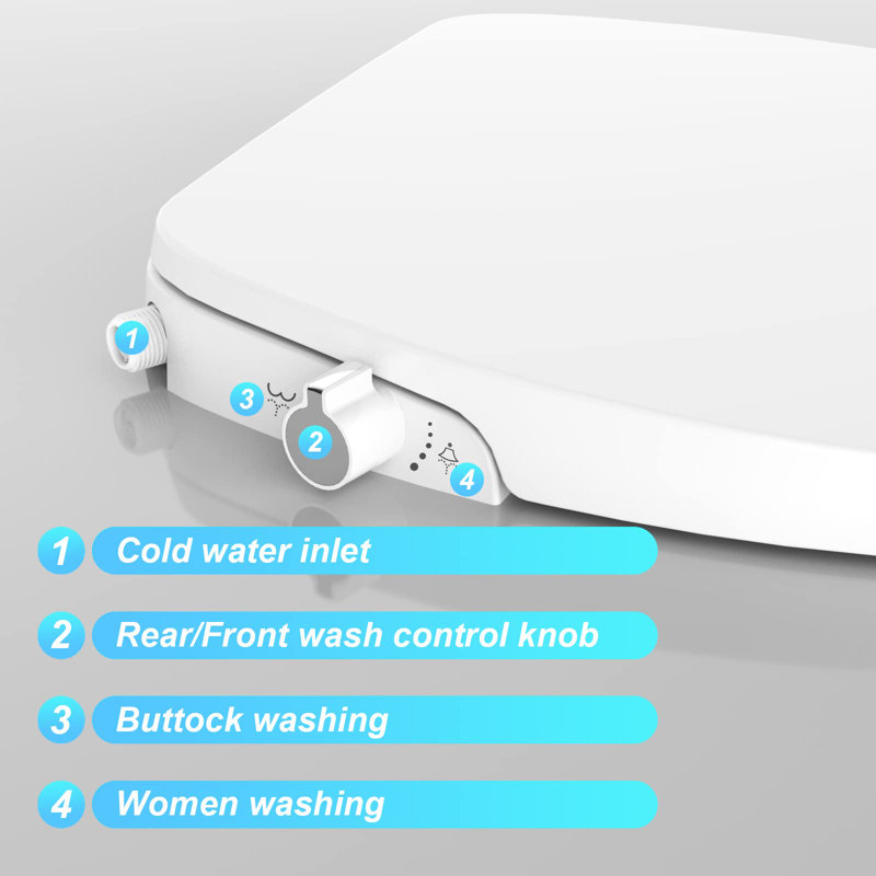 Siège de bidet, siège de toilette rond à fermeture lente, bidet non électrique avec deux buses autonettoyantes