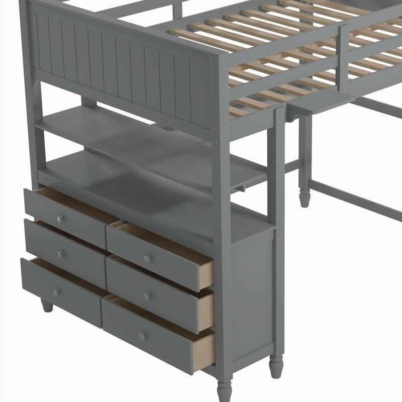 Gotthelf Kids Full Bunk Bed with Drawers, Gray