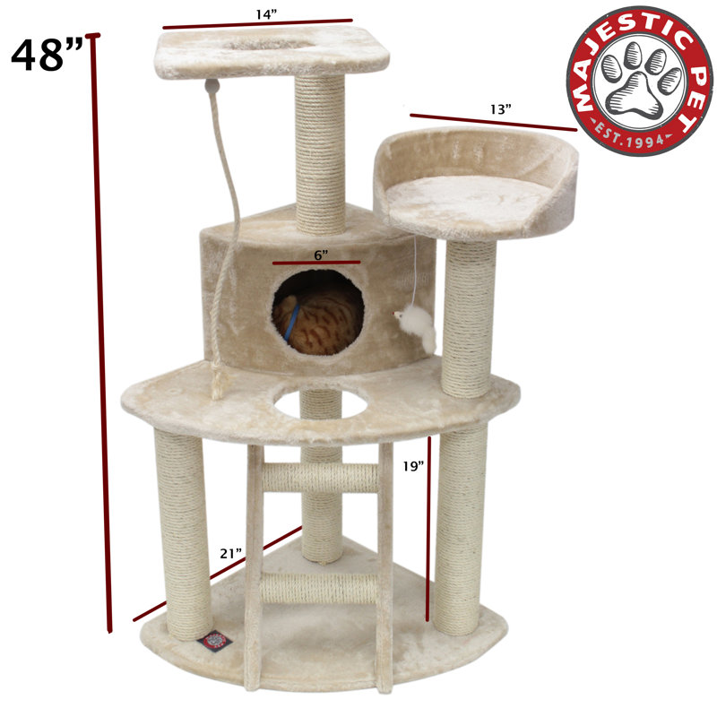 48'' Honey Faux Fur and Sisal Freestanding Cat Tree